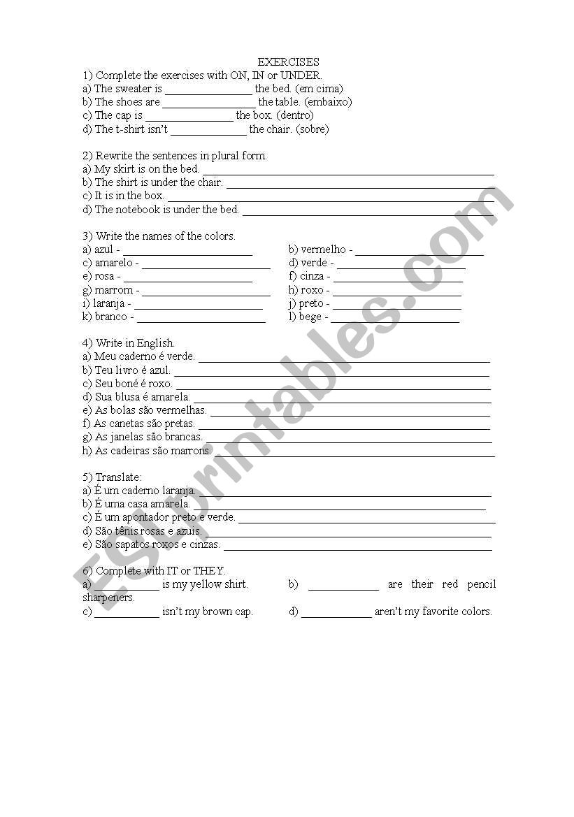 colors worksheet