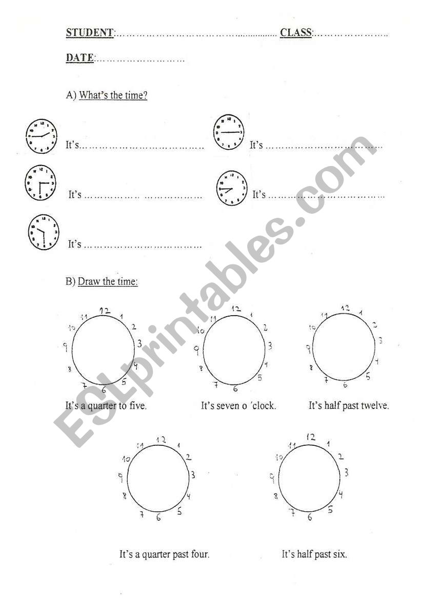 Tell the time worksheet