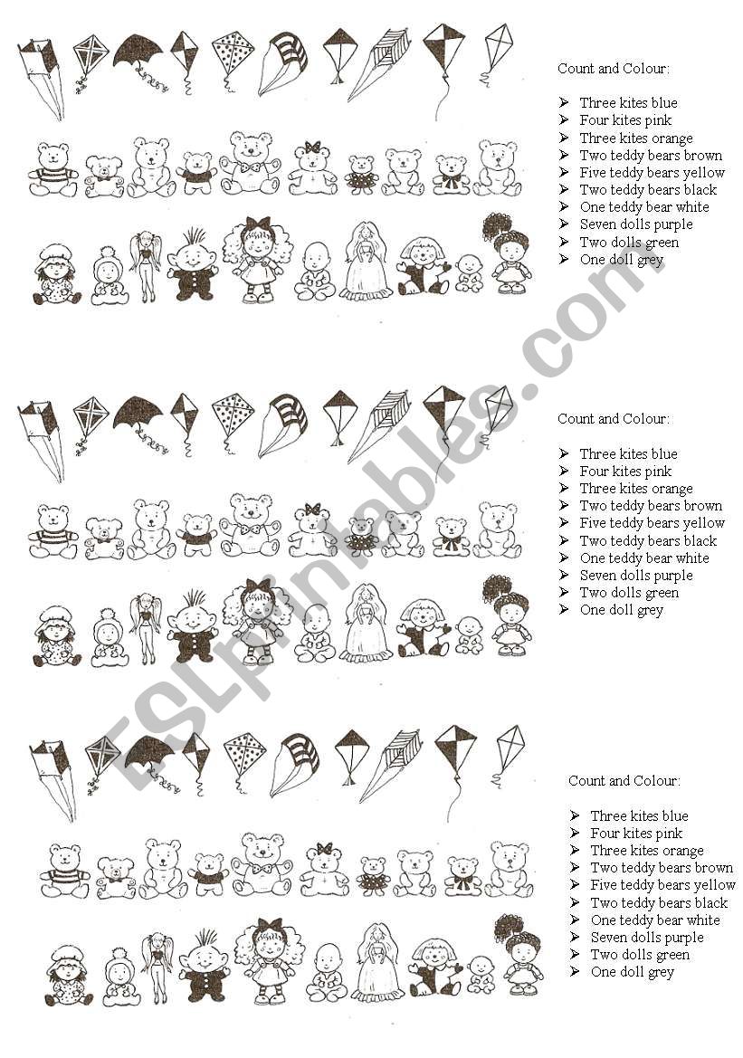 Count and colour the toys worksheet