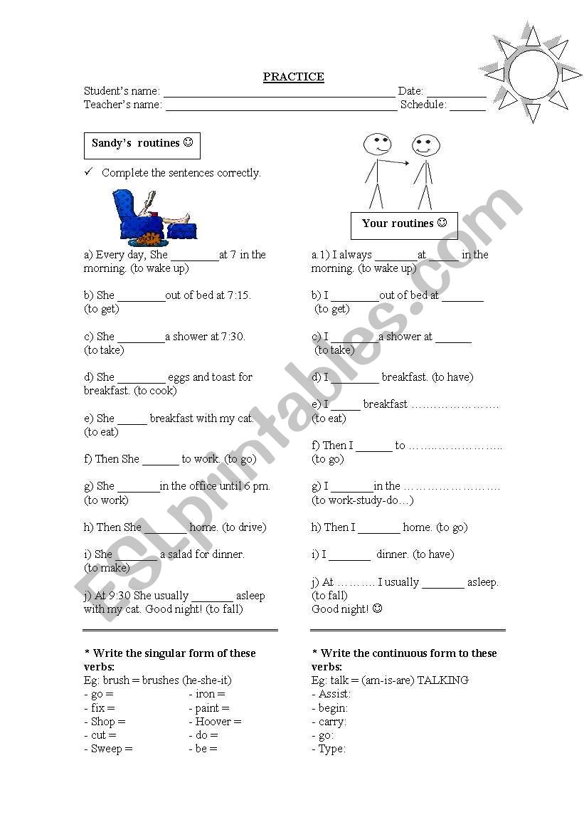 Routines worksheet