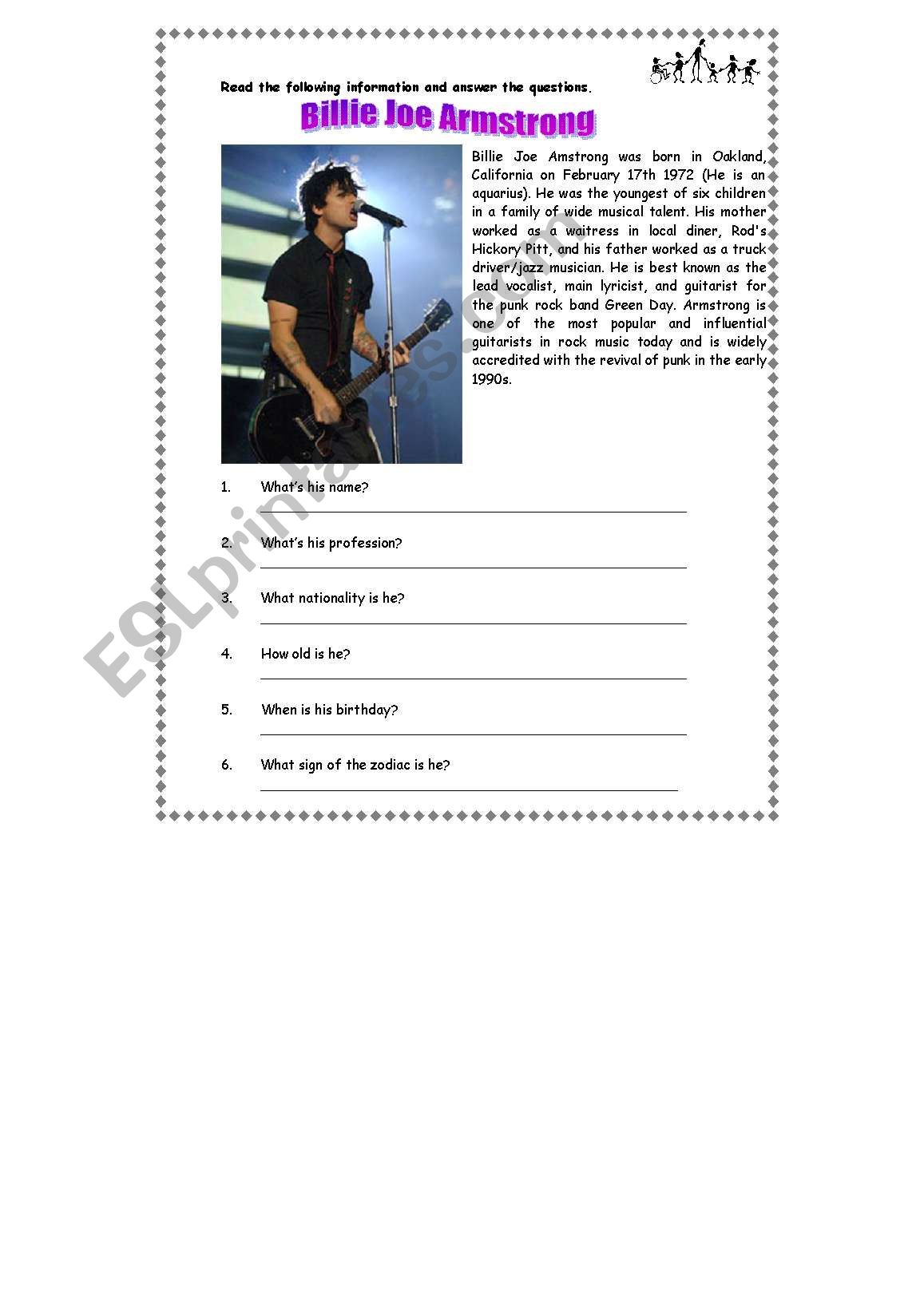 Personal information worksheet