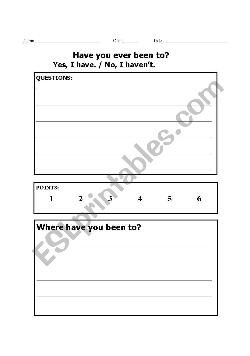 Have you been to~? worksheet