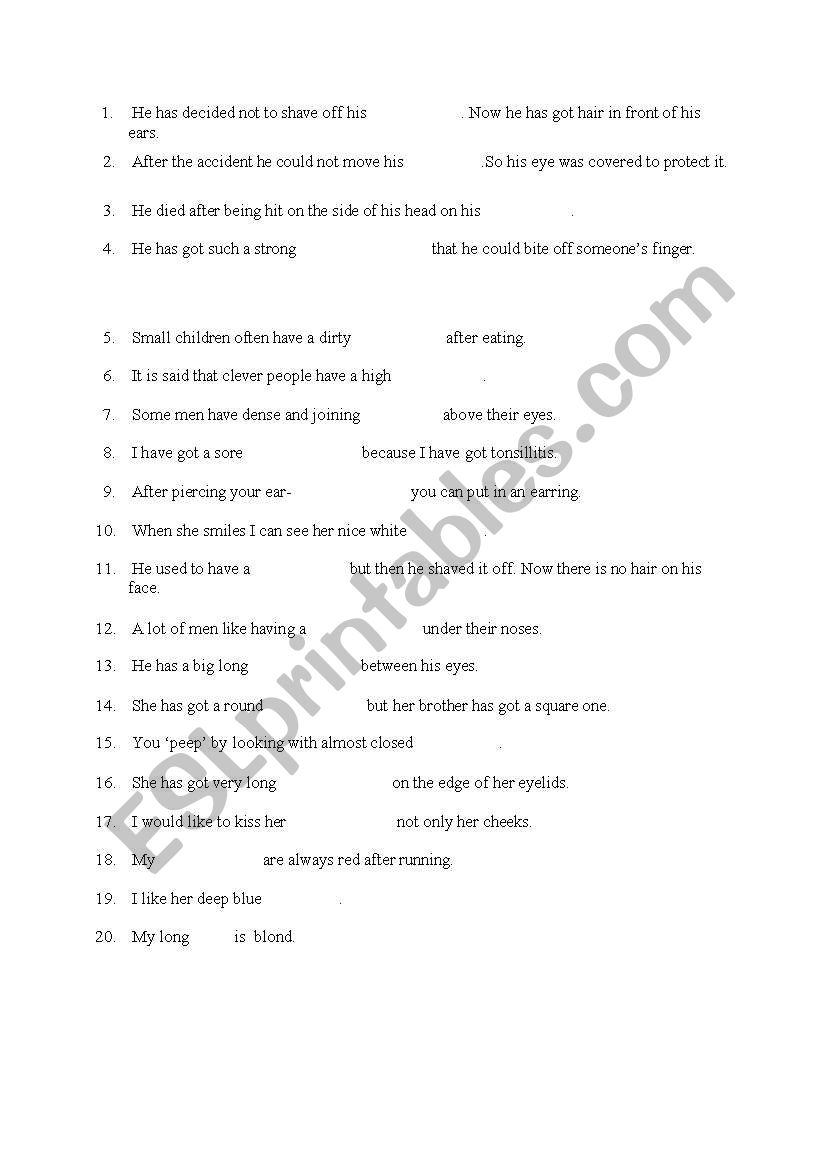 Parts of the body worksheet