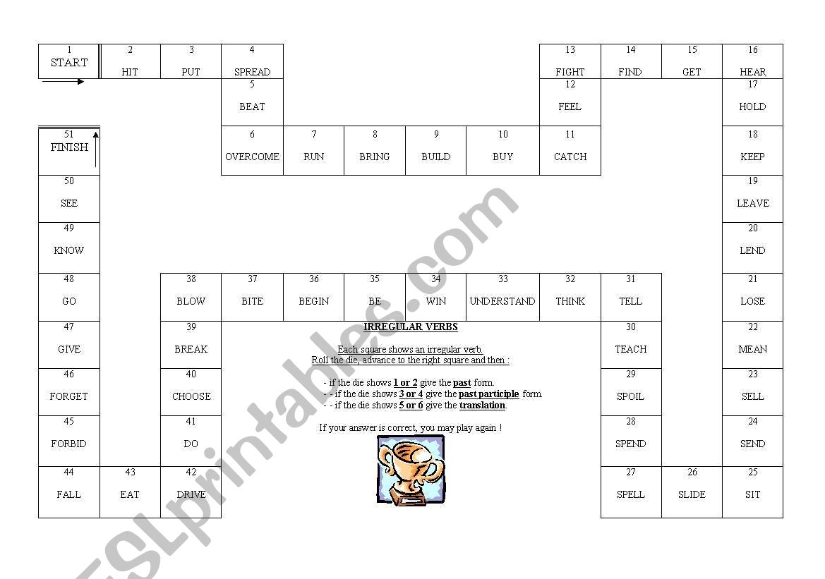 Irregular Verb Board Game worksheet