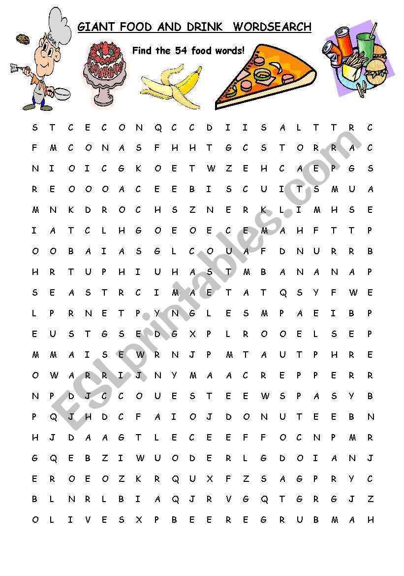 food wordsearch worksheet