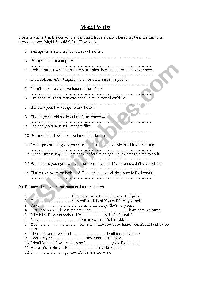 Modal Verbs worksheet