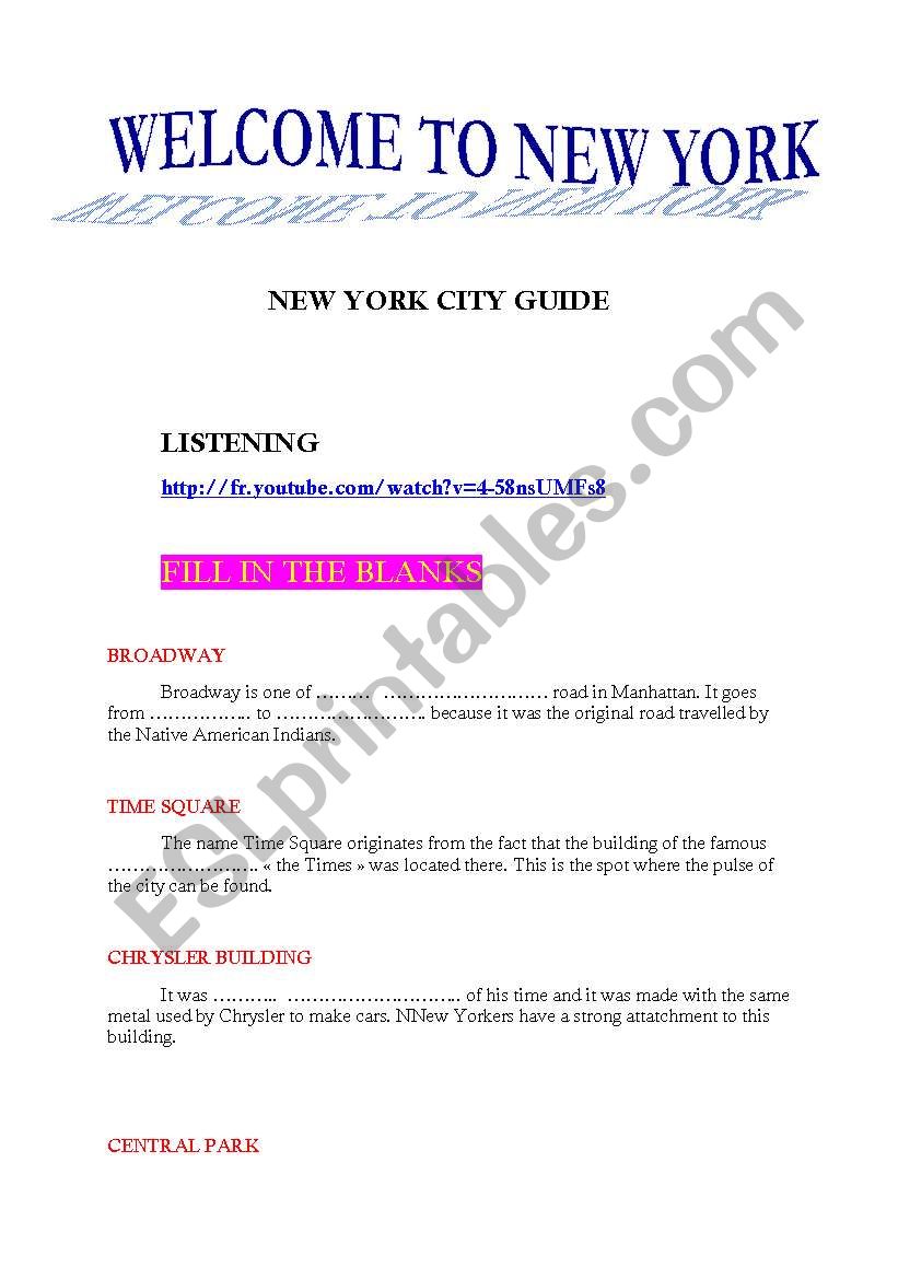 new york city guide worksheet