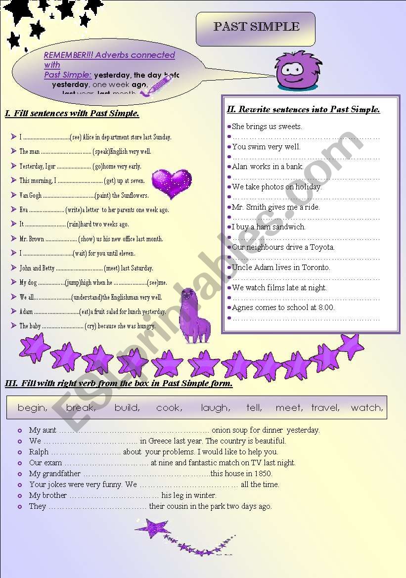 PAST SIMPLE  2 PAGES worksheet