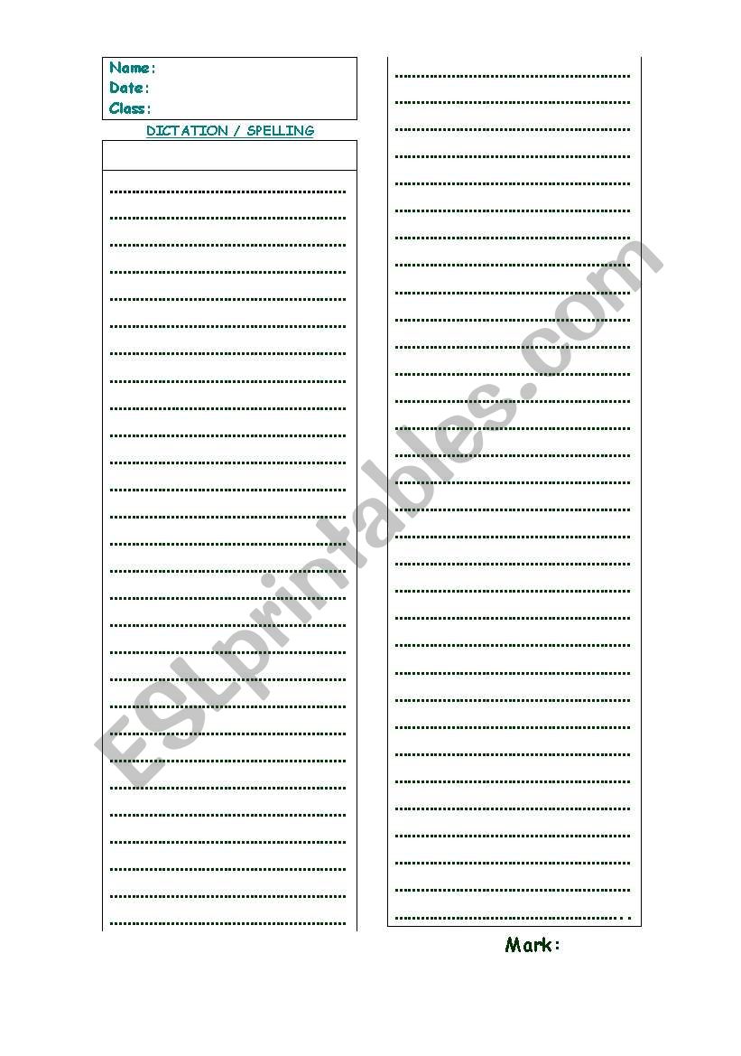 dictation sheet worksheet