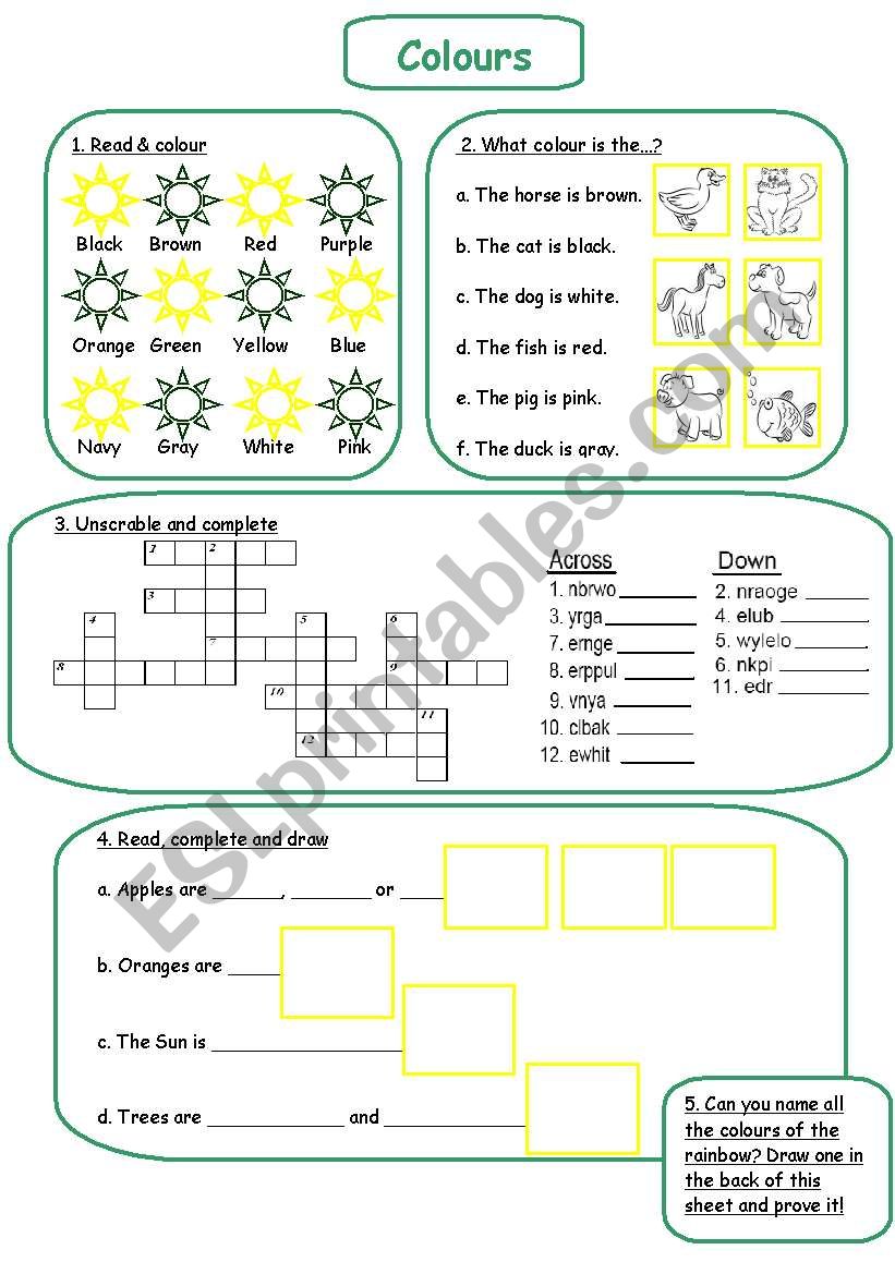 Colours worksheet