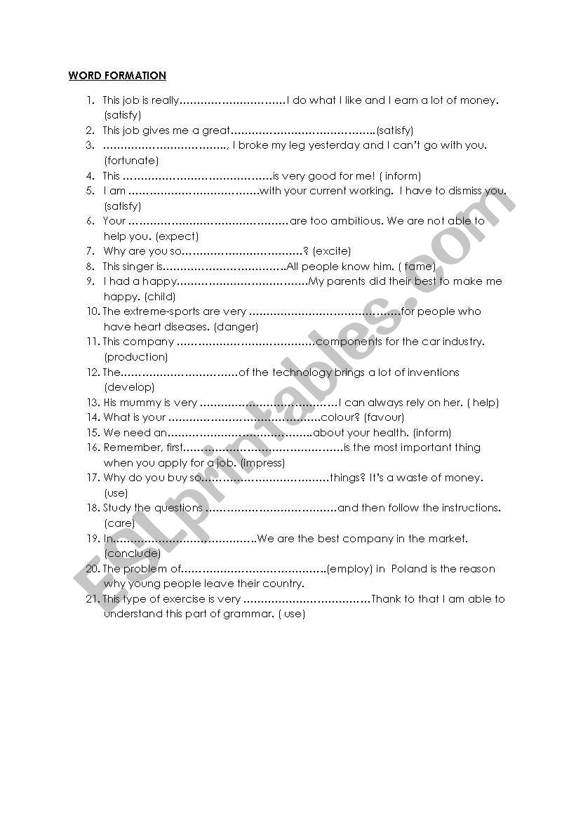 WORD FORMATION worksheet