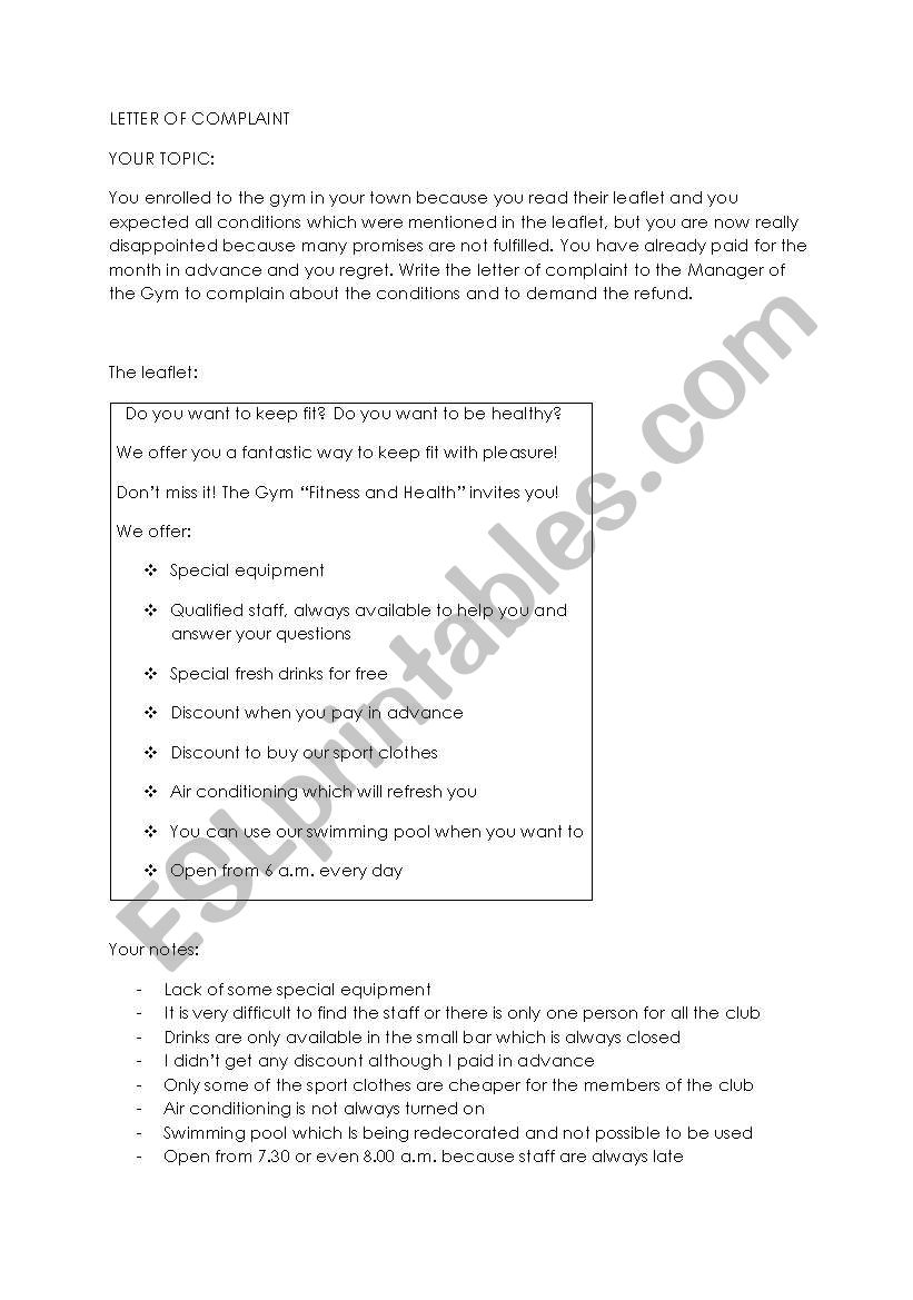 Letter of complaint- writing skill