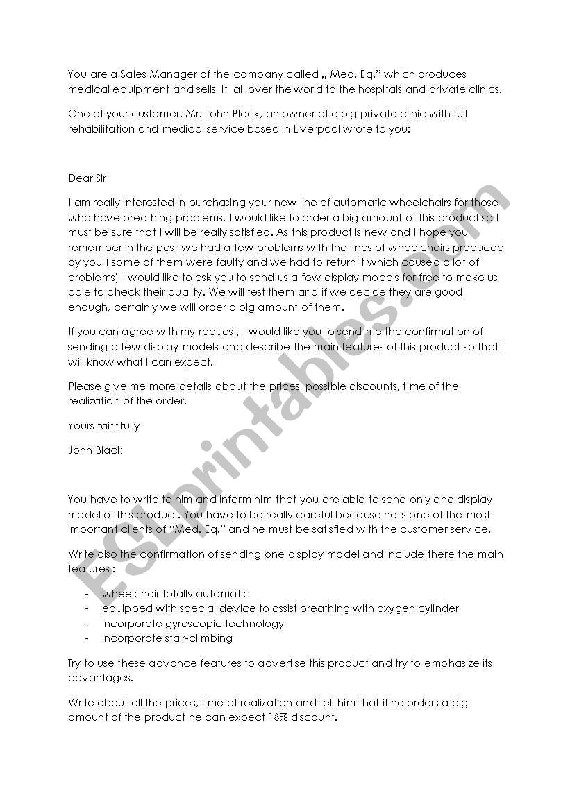 Business letter- writing worksheet