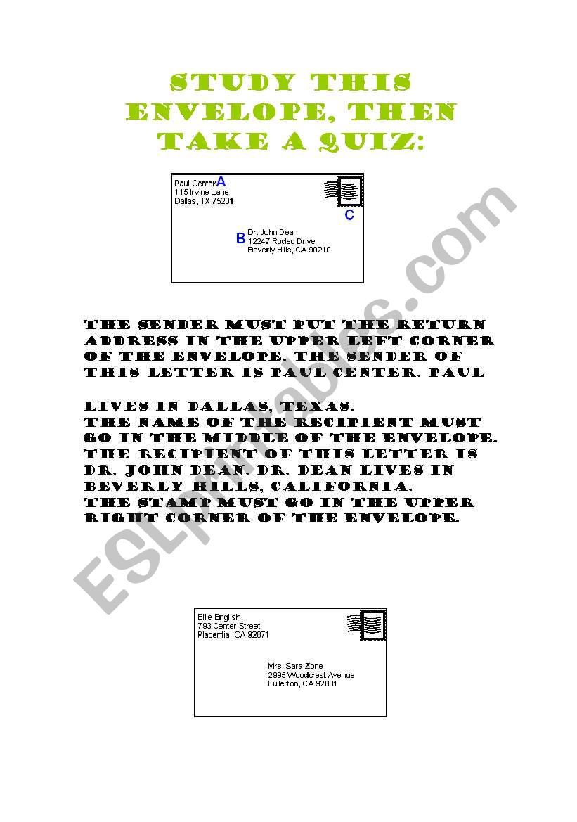 interpretation of an envelope worksheet