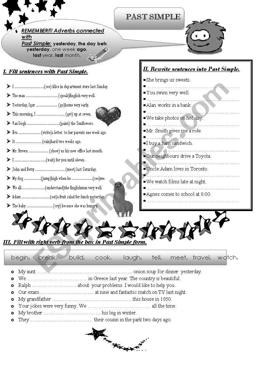 Past Simple B/W worksheet