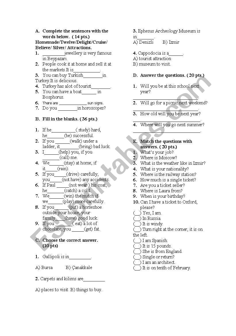 FIRST EXAM FOR 7TH CLASS IN TURKEY