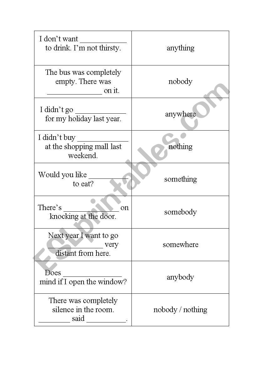 Memory game - some, any and compounds