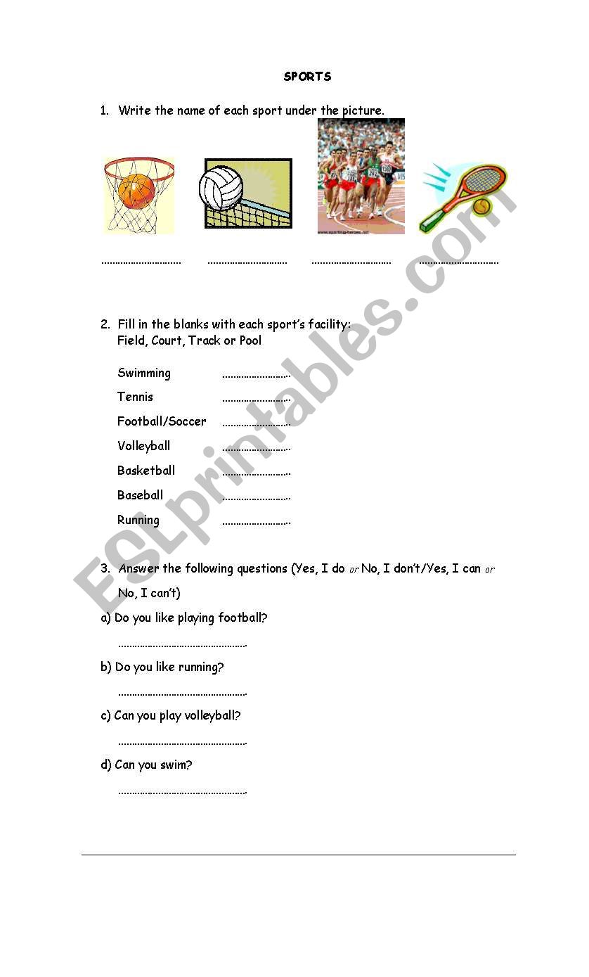 SPORTS worksheet