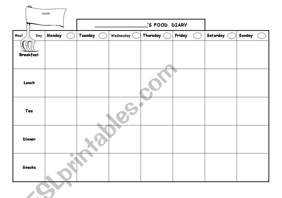 My food diary worksheet