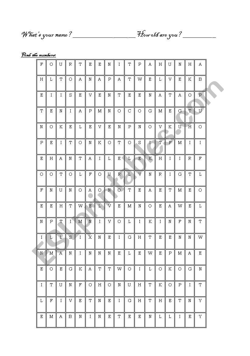 Find the Numbers worksheet