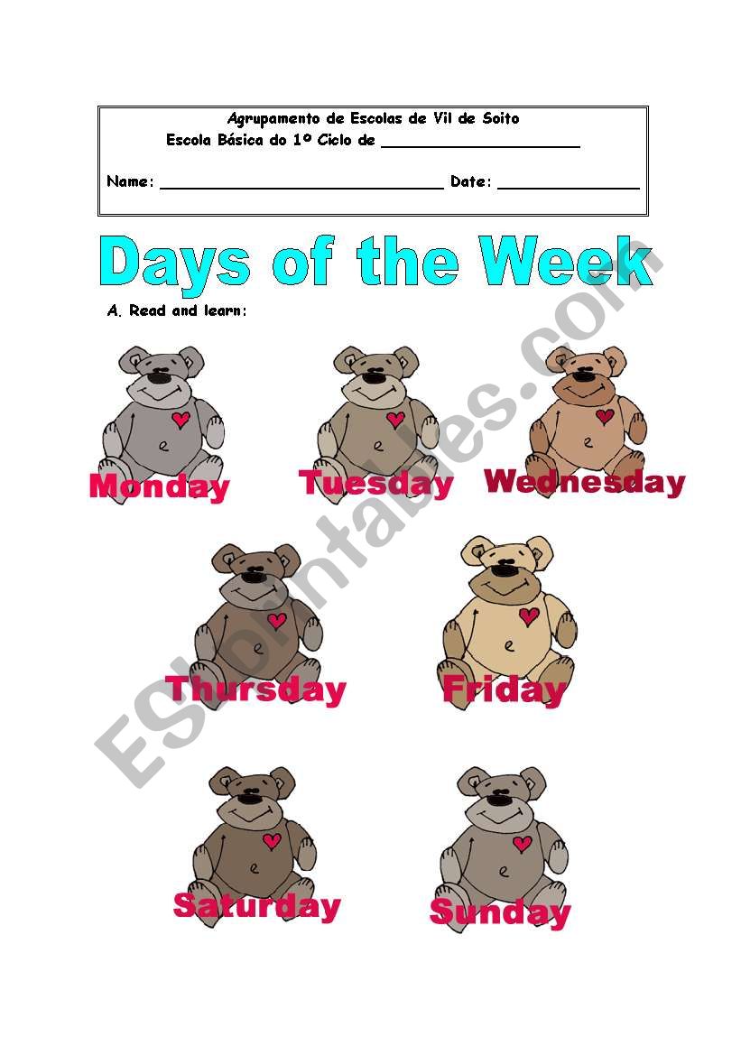 Days of the week worksheet