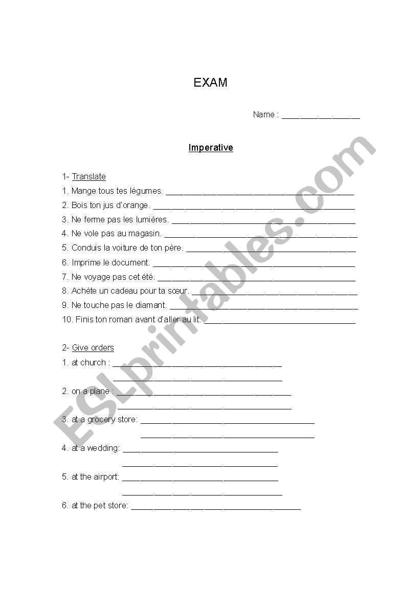 Imperatives worksheet