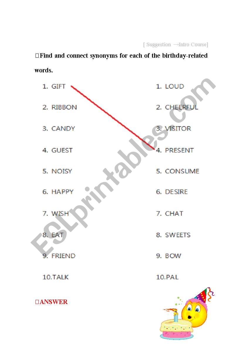 Birthday related words  worksheet