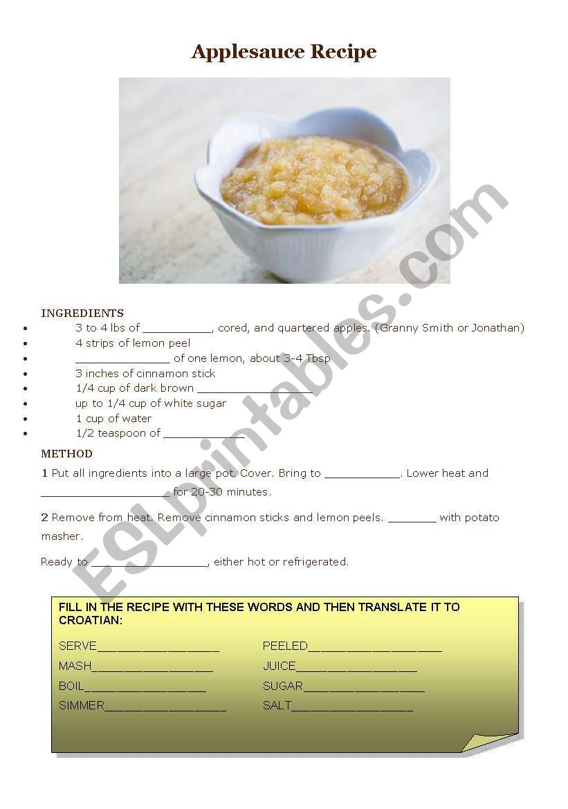 simple recipe worksheet