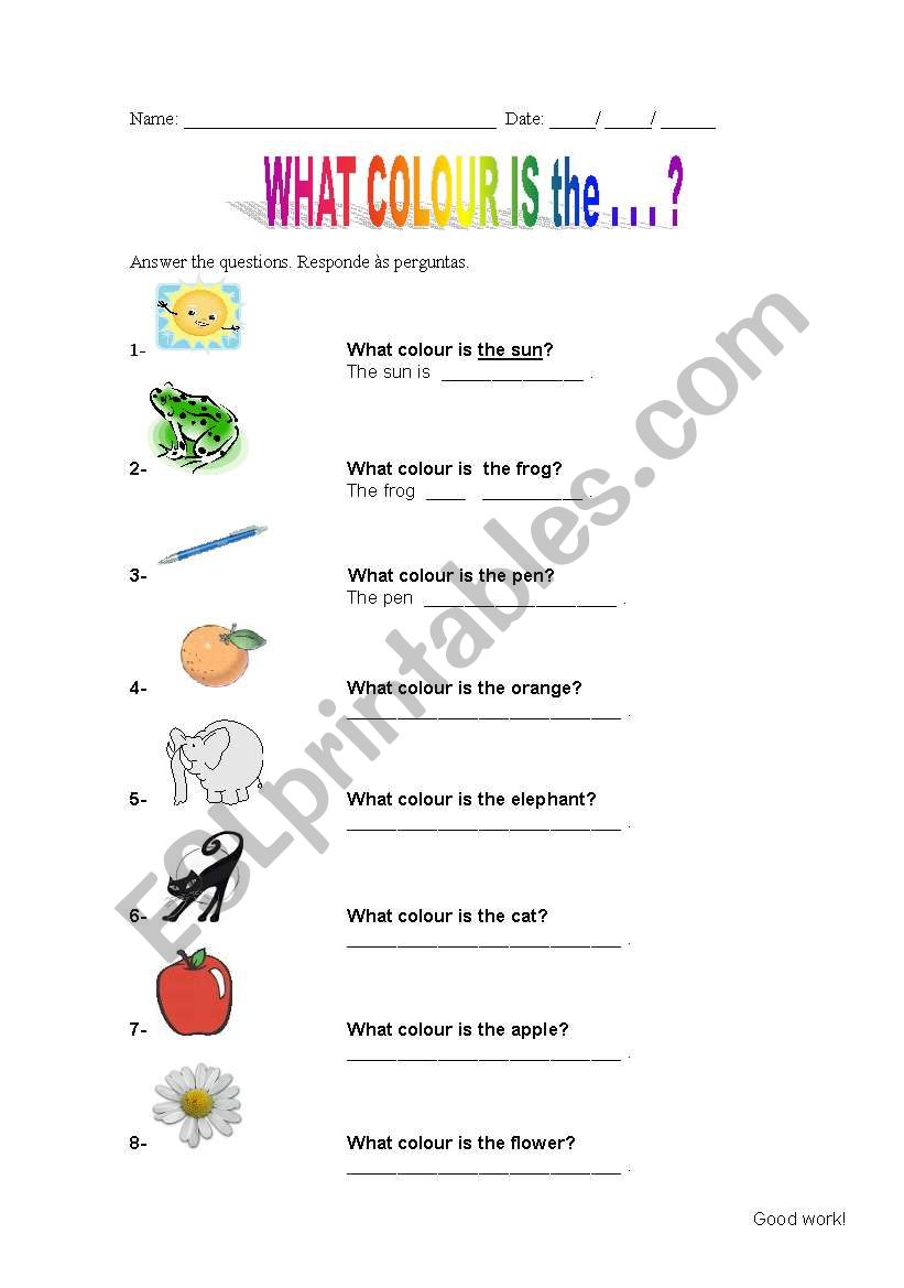 what colour is the ...? worksheet
