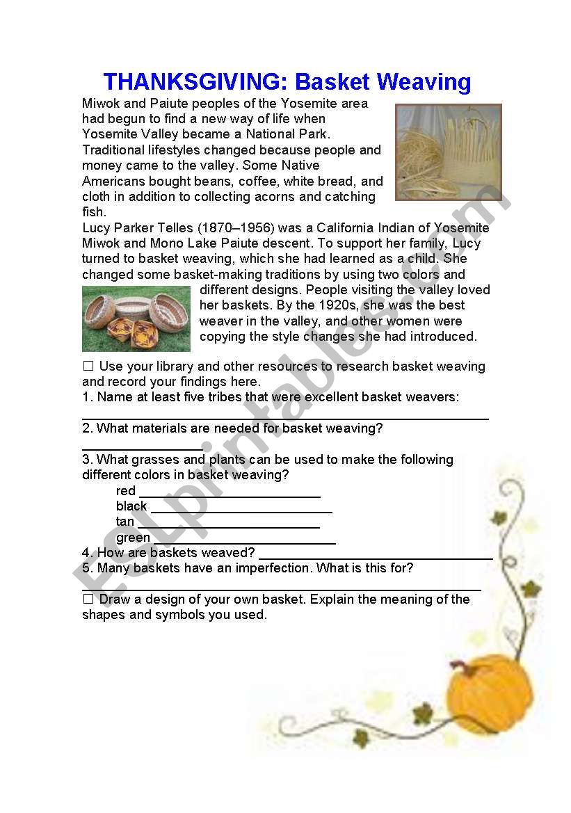 THANKSGIVING worksheet