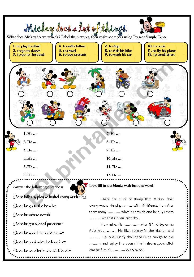 MICKEY DOES A LOT OF THINGS. worksheet