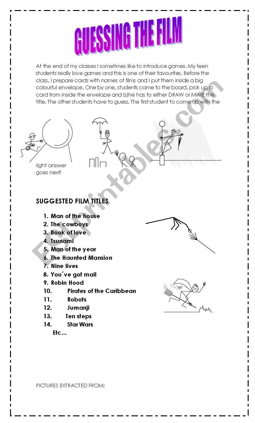 Guessing the film worksheet