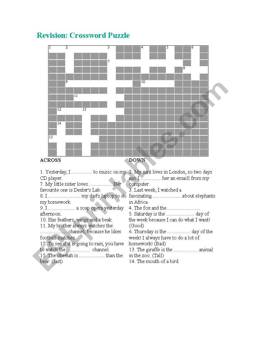 Past Simple (Irregular Verbs) Crossword.