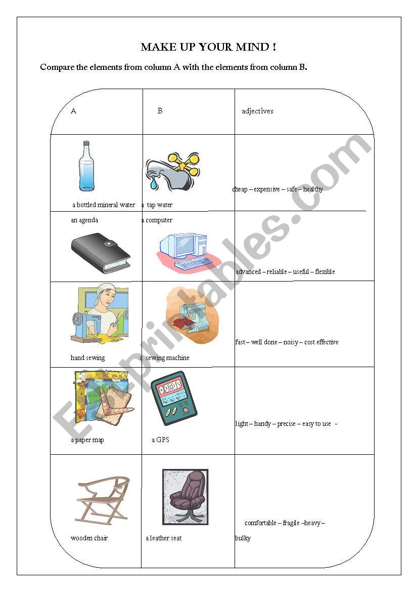 Make up your mind ! worksheet