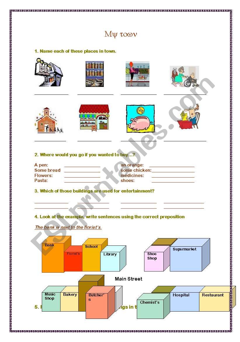 My town worksheet