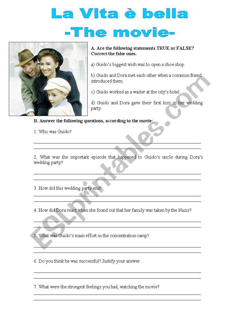 La Vita Ã¨ bella-the movie worksheet