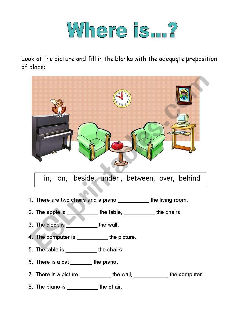 Prepositions of place worksheet