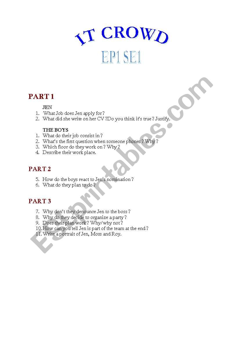 it crowd ep1 se1 worksheet