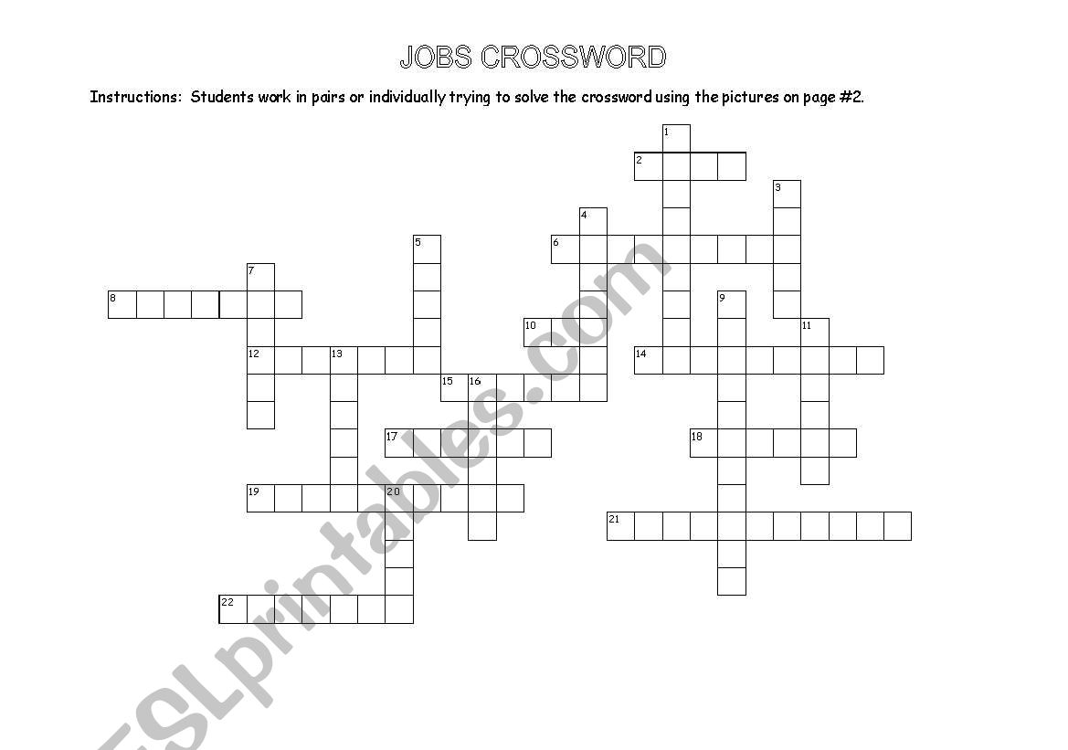 Jobs Crossword Puzzle worksheet