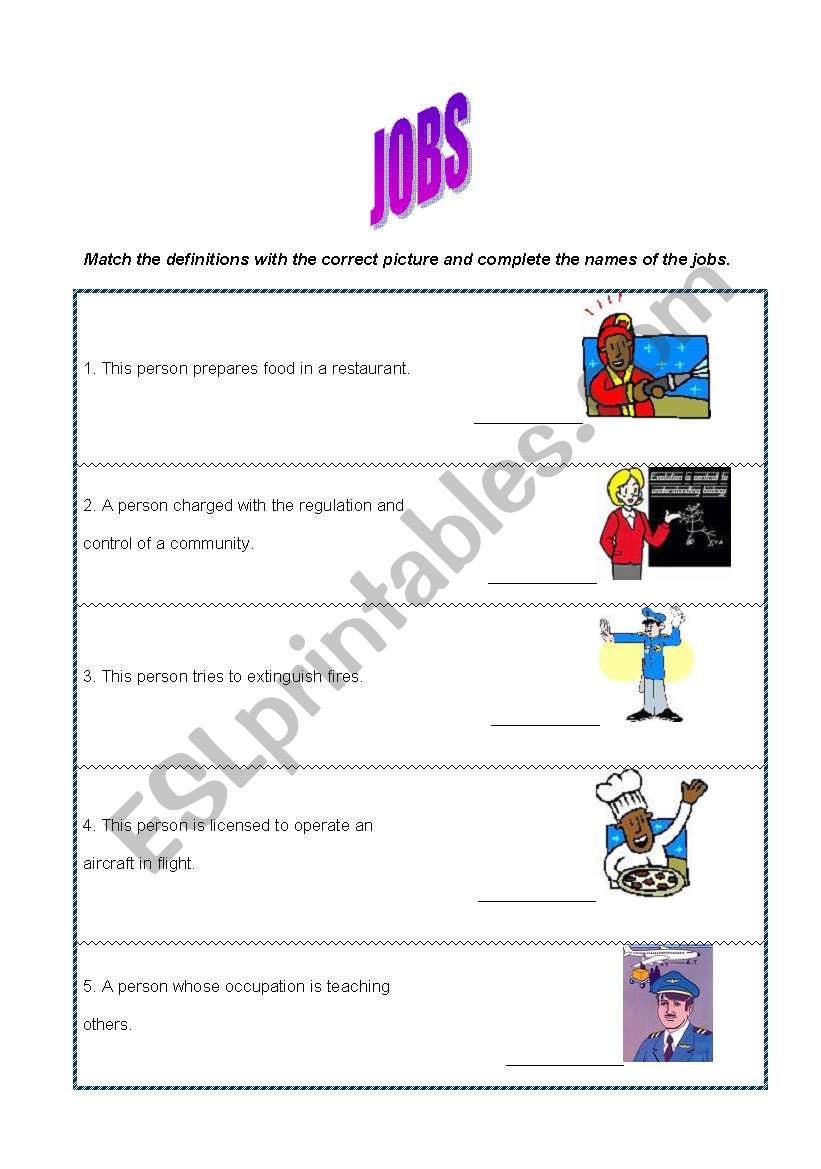 Jobs worksheet