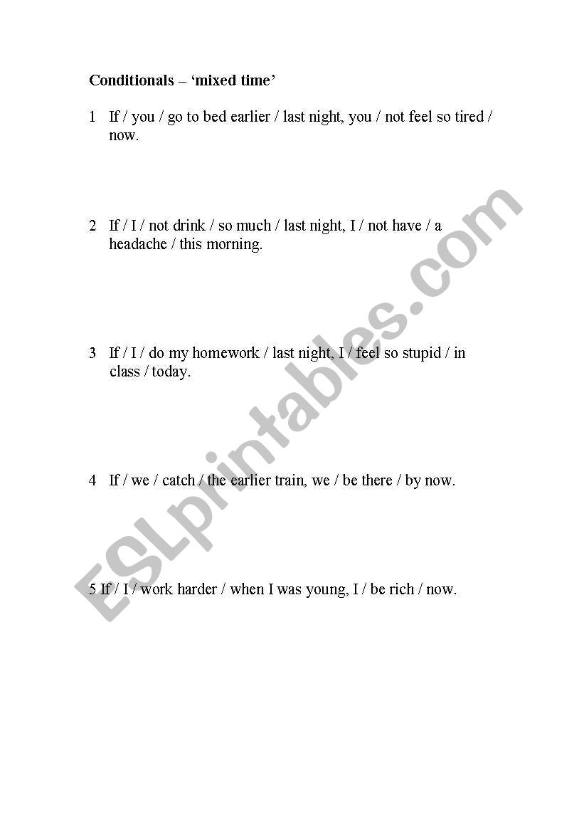 Mixed conditionals worksheet