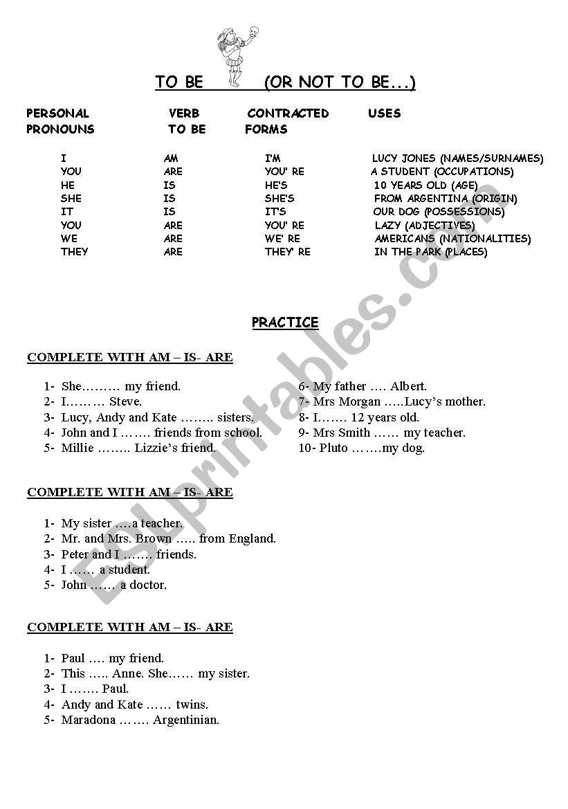 VERB TO BE: AFFIRMATIVE-NEGATIVE FORMS