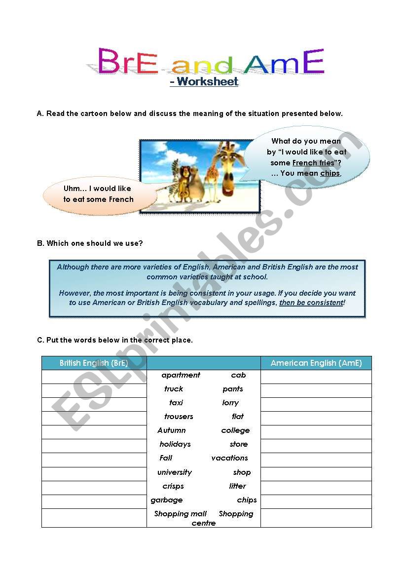 British and American English worksheet