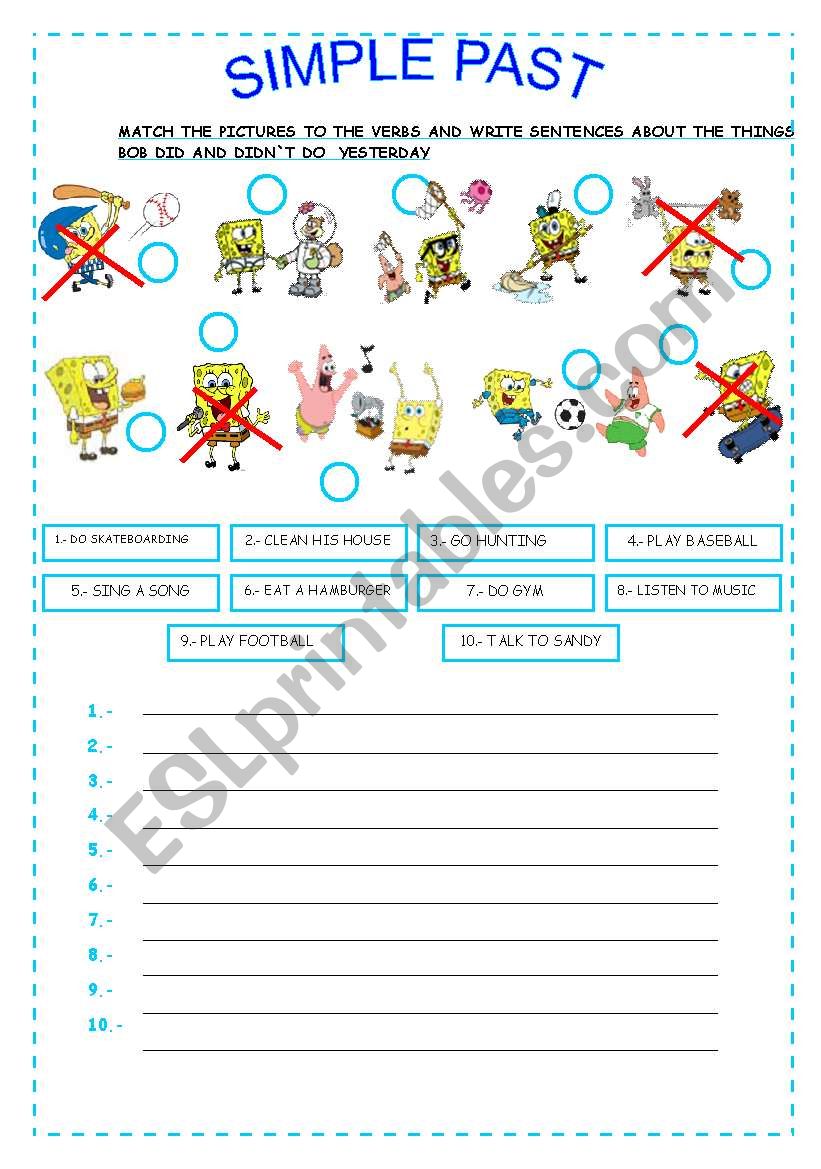 SIMPLE PAST WITH SPONGE BOB worksheet