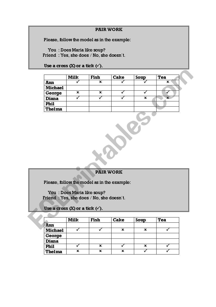 Likes and dislikes worksheet