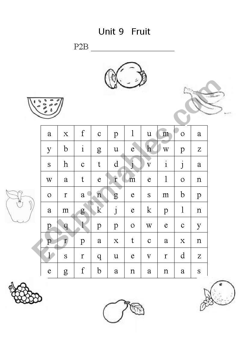 Fruit wordsearch worksheet