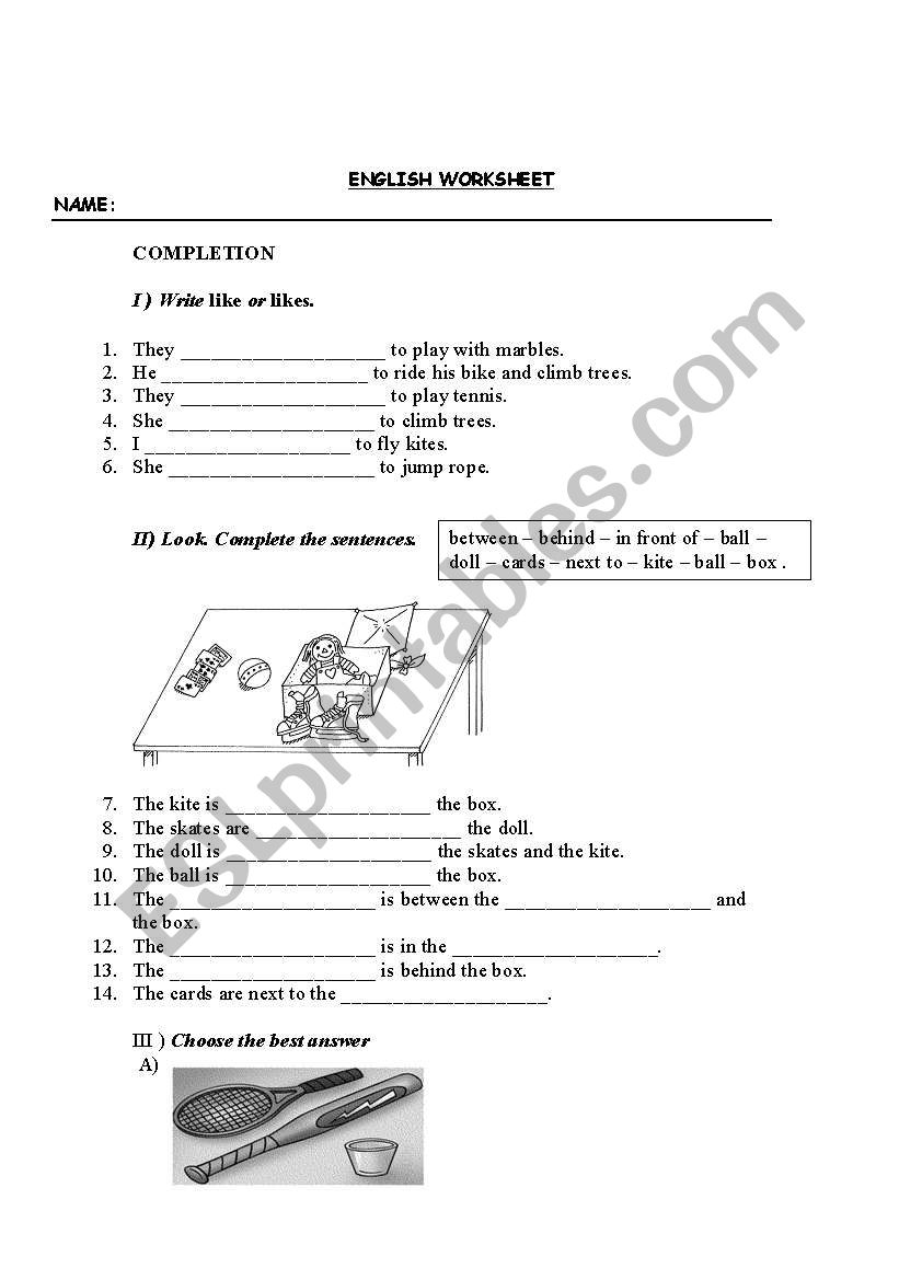 PREPOSTIONS worksheet