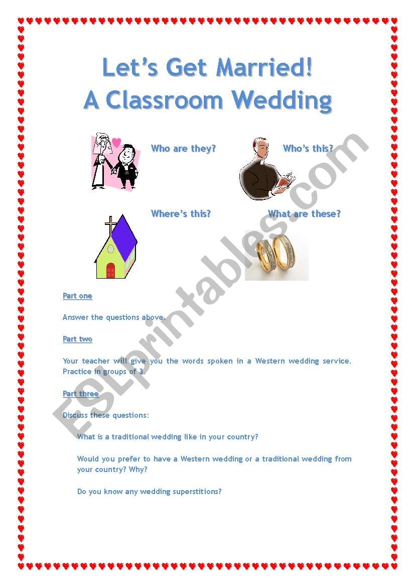 Classroom Wedding worksheet