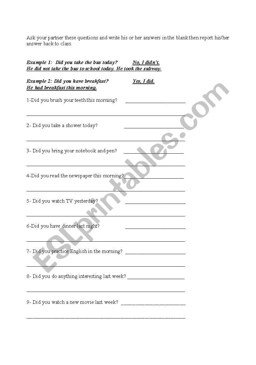 Past Simple Tense worksheet