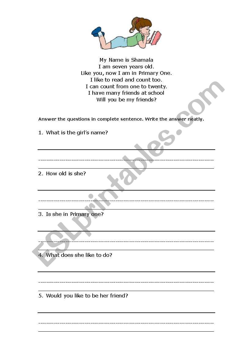 reading comprehension worksheet